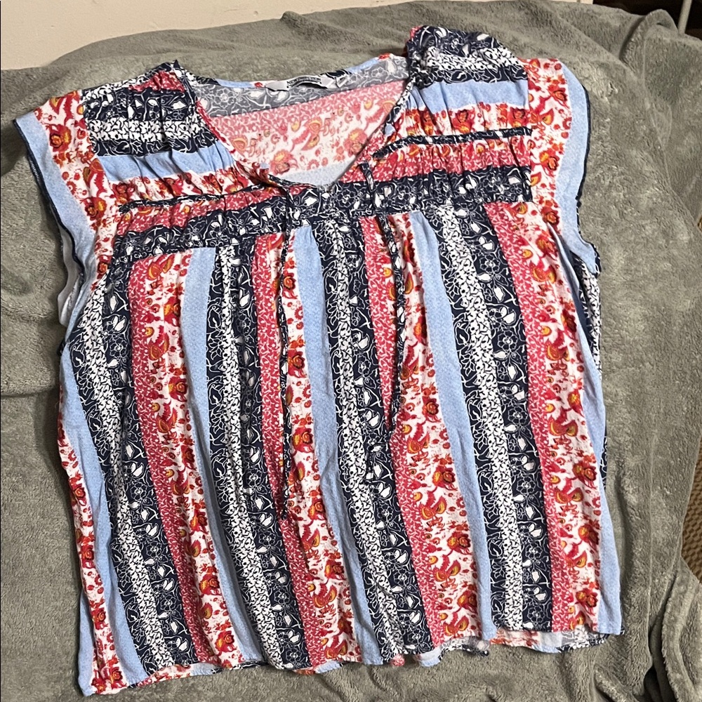 New Directions Multicolor Floral Striped Blouse